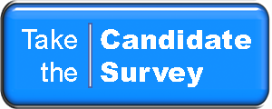 "blue button with take the candidate survey label"