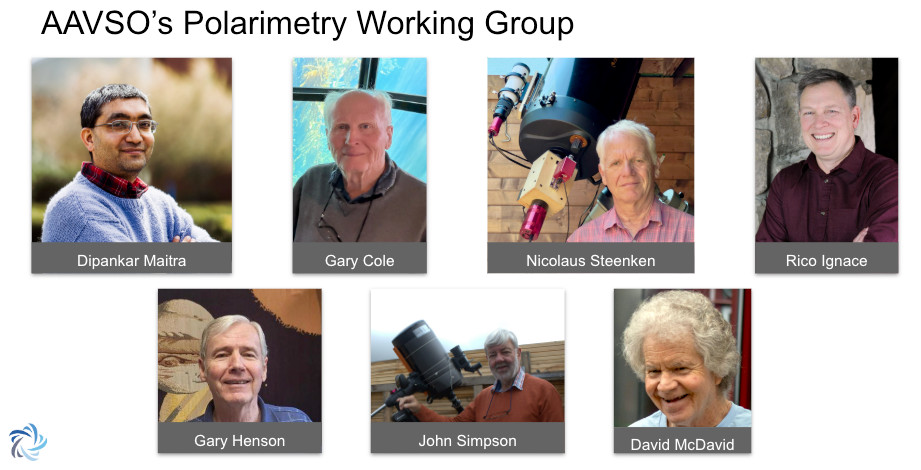 The AAVSO Polarimetry Working Group, whose thoughtful recommendations laid the foundation for the Association's new polarimetry program.