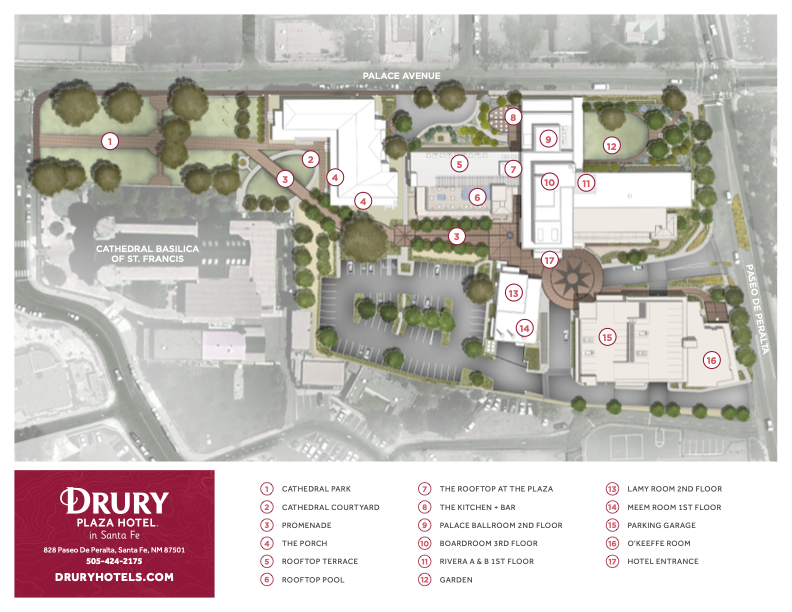 map of the drury hotel in Santa Fe