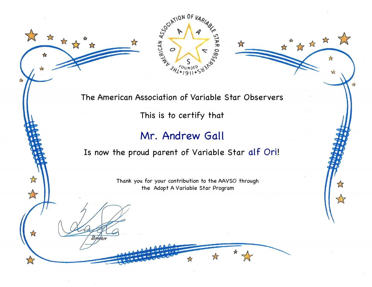 Adopt a Star Certificate
