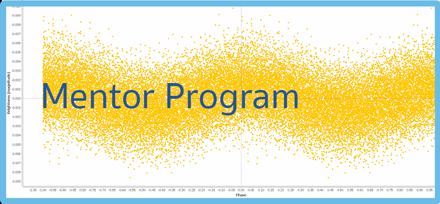 Thick wavy light curve with x and y axis. Text over light curve read, mentor program. All within border.