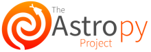orange circle with with snake next to the words "The Astropy Project"